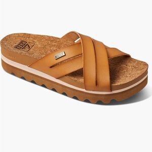 Reef Cushion Bloom Hi Slide Sandal In Natural Tan Womens size 8